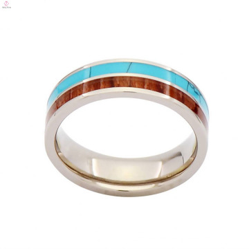 Holzmaserung und Türkis Inlay passenden Titan Ring, Titan Schmuck Allergie